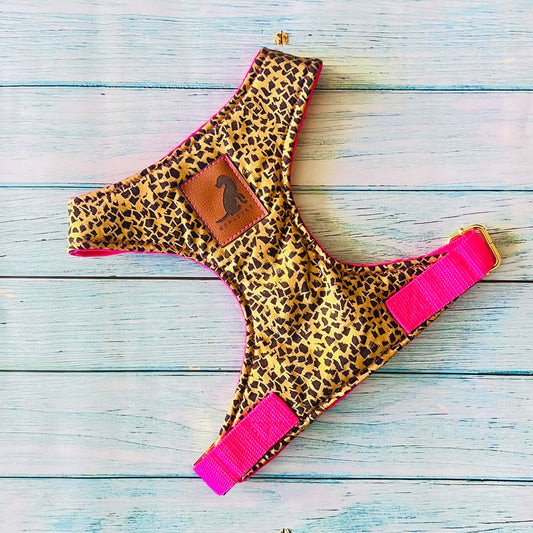 Pechera Animal Print Dorado arnes para perros y gatos