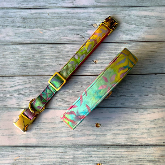 Conjunto Hippie Tropical para perros y gatos Collar+Correa