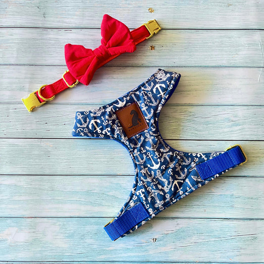 Conjunto Marinero Red para perros y gatos Arnes+Collar con Corbatin