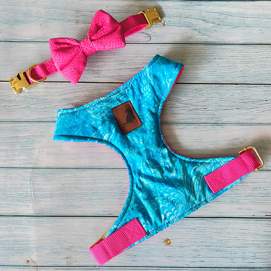 Conjunto Full PInk-Calipso  para perros y gatos Arnes+Collar con Corbatin