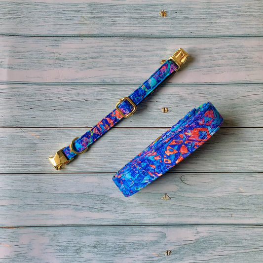 Conjunto Print Morado para perros y gatos Collar+Correa